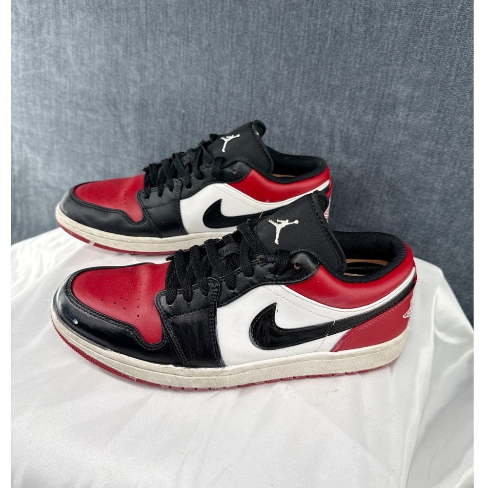 Nike Air Jordan 1 Low Bred Toe Men's Size 10 Black Red White Leather Sneakers - Picture 8 of 10